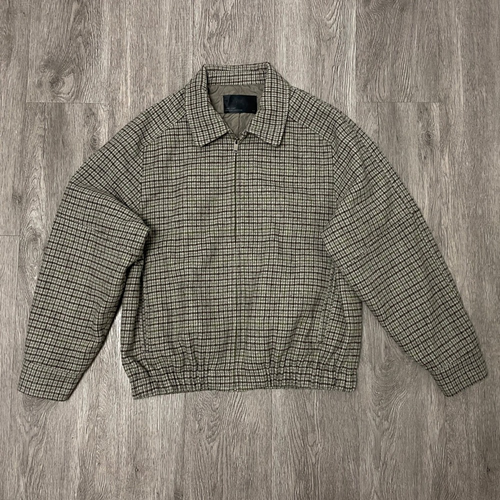 Oak + Fort Jacket Mens Medium Gray Houndstooth Plaid Boxy Cropped Workwear COS